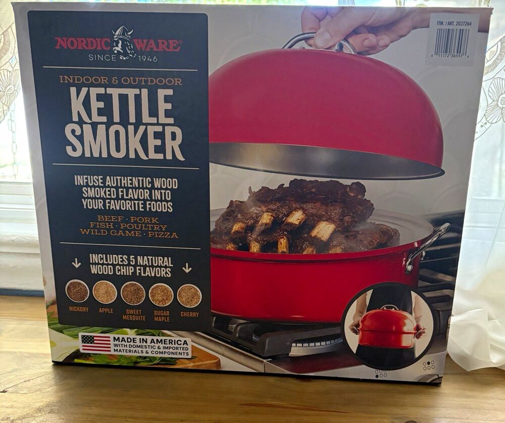 Nordic Ware Kettle Smoker Indoor/Outdoor Wood Fuel Red